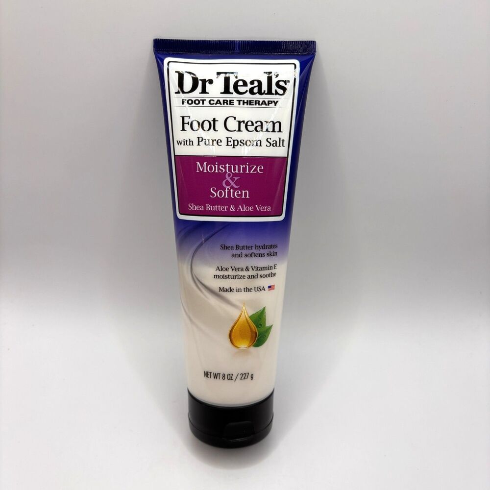 Dr. Teal's Pure Epsom Salt Foot Cream Moisturize & Soften with Shea Butter 8 Oz